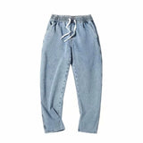 Men Jeans Vintage Light Elastic Waist Jeans Straight Loose Pants