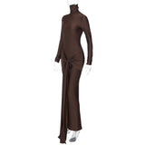 Women Dresses Spring Turtleneck Long Sleeve Long Slim Fit Dress