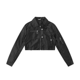 Women Jacket Zipper Cropped Leather Coat PU Leather Jacket