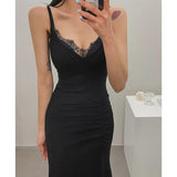 Women Dresses Suspender Dress V-neck Lace Dress Sexy
