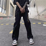Men Jeans Retro Alphabet Rhinestone Printed Straight Jeans