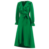 Women Date Dress Winter V-neck Dress Mid-Length Dress