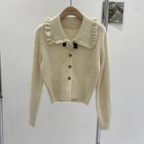 Women Knitted Cardigan Spring Single-Breasted Lapel Knitted Cardigan