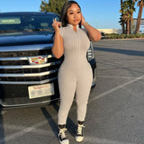 Women Jumpsuit Summer Sexy Chest Zipper Tight Jumpsuit