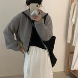 Women Knitted Cardigan Autumn Stand Collar Sweater Coat Short Loose Zip Knitted Cardigan