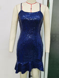 Women Evening Gown Sexy Retro Backless Sequined Suspender Dress