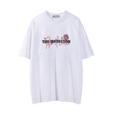 Men Vintage T-Shirt Rose Letter Print Short-Sleeve T-shirt Men's Summer Distressed Wash