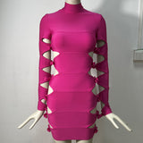 Women's Evening Dress round Neck Long Sleeve Hollow Bow Hip-Exposed Sexy Evening Dress