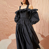 Women Dresses Retro Style Spring Lantern Sleeves Slim Fit Dress (Qymy0409)