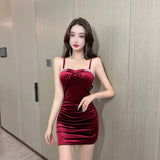 Women Maxi Dress Summer Sexy Sheath Pleuche Spaghetti-Strap Dress