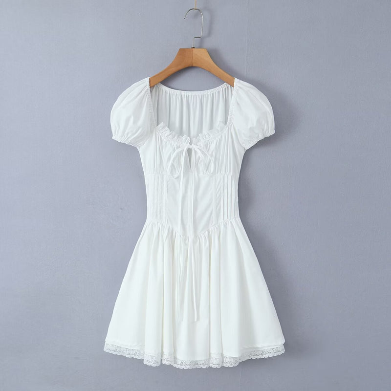Women Dresses Summer Dress Puff Sleeve Skirt (Xds0414)