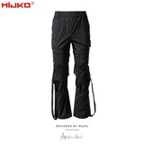 MIJKO Mens Vintage Pants Button Ribbon Broadly Feet Casual Pants