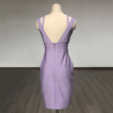 Women's Evening Dress Purple Bandage Dress Sexy V-neck Dress Backless Dress Hip Skirt