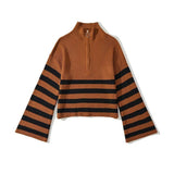 Women Sweater Knit Wear Zipper Striped Sweater Autumn and Winter Turtleneck Knitted Cardigan