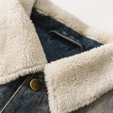 Unisex Winter Cotton Coat Washed Denim Lambswool Lapel Cotton-Padded Coat