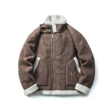 Unisex Winter Cotton Coat Suede Lapel Cotton-Padded Coat Vintage Pocket Decoration Warm-Keeping Cotton Clothing