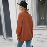 Women Knitted Sweater Autumn and Winter Long Sleeve Solid Color Sweater Cardigan Coat