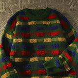 Women Knitwear Autumn Winter Retro Color Plaid Striped Sweater