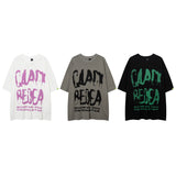 Men T Shirt Hip Hop Alphabet Graffiti Print round Neck Short Sleeve T-shirt
