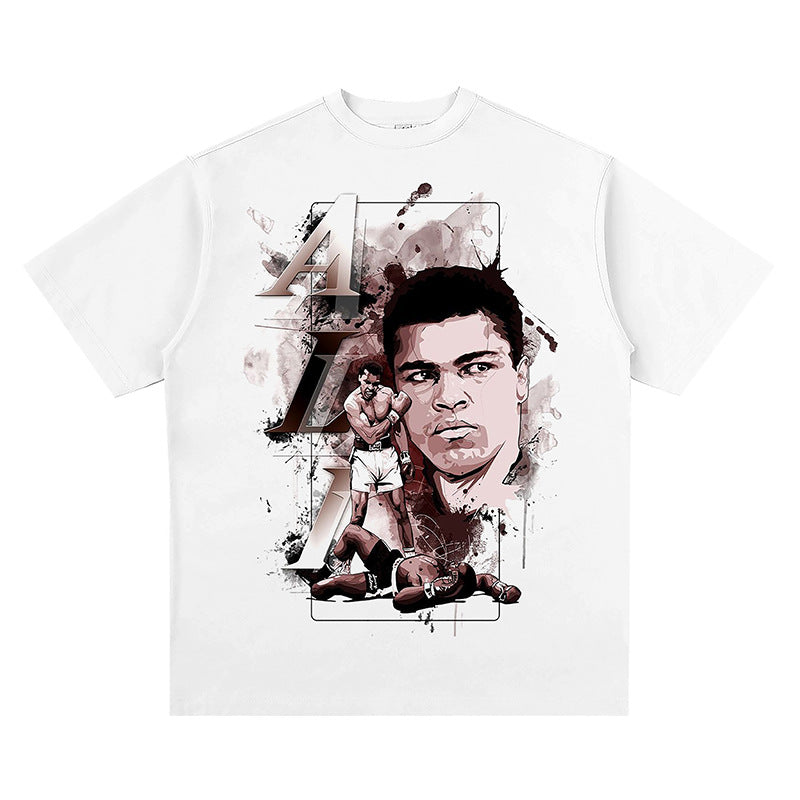 Mens Vintage Boxer T-Shirt Muhammad Ali-Haj Printed Short Sleeve T-Shirt Loose Vintage