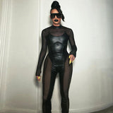 Women Jumpsuit Autumn Crew Neck Back Long-Sleeve Zipper Jumpsuit