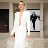 Women Dress Autumn and Winter Black Long Sleeve Ring V-neck Dress