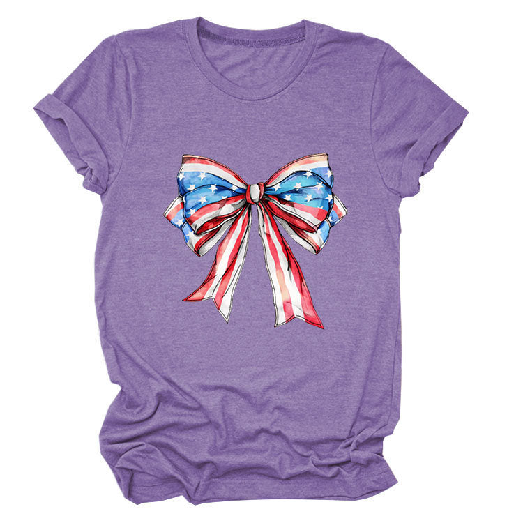 Bow, Summer Short Sleeve Women's Fashion T-Shirt