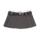 Women Skirt Vertical Pattern Suit Pleated Skirt A- line Miniskirt