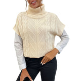 Women Knitted Sweater Autumn Turtleneck Sweater with Short Sleeves