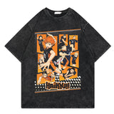 Washed retro T-shirt cartoon printed casual cotton short sleeves