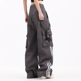 Men Sweatpants Tooling Wide-Leg Straight Trousers Side Stripe Stitching Loose Track Pants