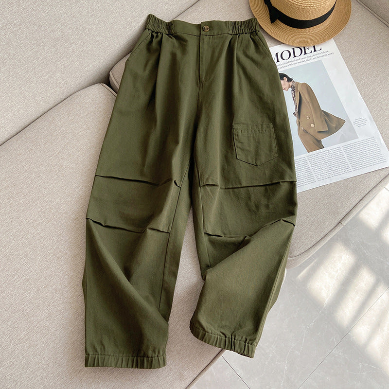 Women Sweatpants Overalls Loose Straight Wide-Leg Casual Retro Ankle-Tied Pants