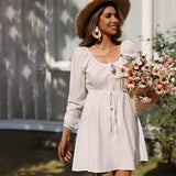 Women Dress Spring/Summer Loose Casual Long Sleeves Square Collar Dress