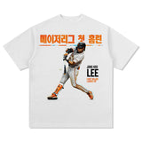 Mens Vintage baseball T-Shirt Jung Hoo Lee Printed Short Sleeve T-Shirt Vintage Washed Loose