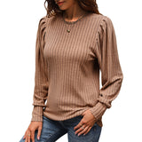 Women Knitted Sweater Fall Long-Sleeved Bubble Sleeve Top
