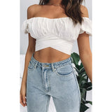 Women T-shirt Lantern Short Sleeve Shirt Pleated Shirt