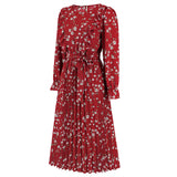 Women Date Dress Autumn and Winter Leisure Floral V-neck Long-Sleeve Dress