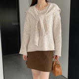 Women Knitted Two-Piece Set Jia Woven Long Sleeve round Neck Shawl Two-Piece Sweater