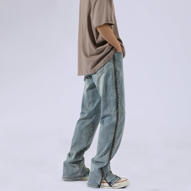 Men Jeans Washed Distressed Zipper Jeans