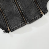 Women Jacket Slim-Fit Double Zipper Split Denim Jacket