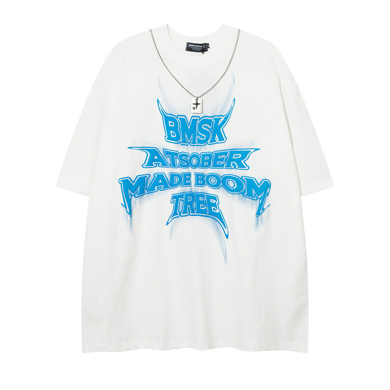Men T Shirt Letter Necklace Short Sleeve T-shirt