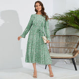 Women Date Dress Autumn and Winter Leisure Floral V-neck Long-Sleeve Dress