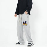 Men Jeans Flame Letter Flocking Embroidered Slacks