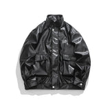 Unisex Winter Cotton Coat Three-Dimensional Turn-down Collar Leather Jacket Retro Loose Pu Leather Jacket