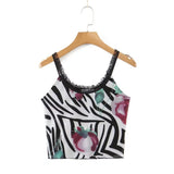 Women Dresses Summer Mesh Printed Camisole Mesh Skirt Suit (Xds0414)