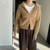 Women Cardigan Sweater Autumn Sweater Cardigan Zipper Turn-down Collar Coat Q625