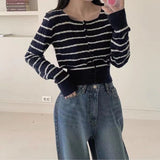 Women Knitwear Autumn Winter Retro Striped Sweaters Cardigan