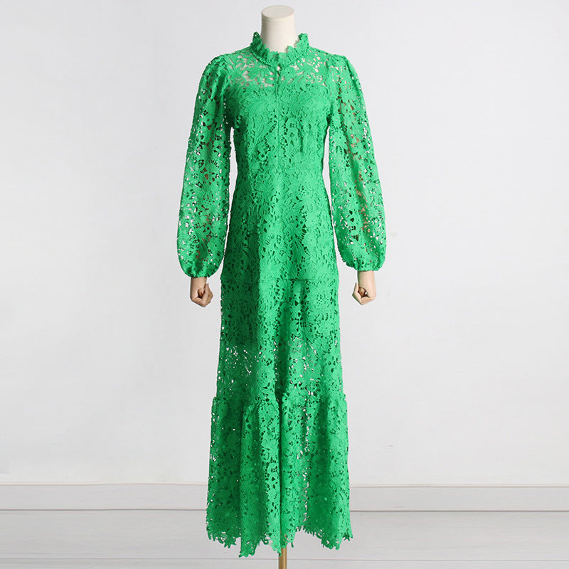 Women Dresses Spring Dress Stand-Collar Hollow-out Dress (Qymy0409)
