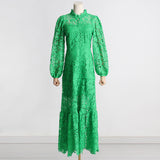 Women Dresses Spring Dress Stand-Collar Hollow-out Dress (Qymy0409)