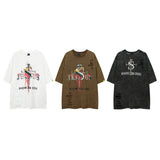 Men T Shirt Vintage Cross Washed and Worn Short Sleeve T-shirt